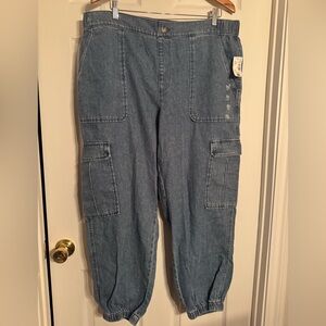 NWT Denim Cargo women’s Joggers XXL 100% Cotton Elastic Waist Streetwear